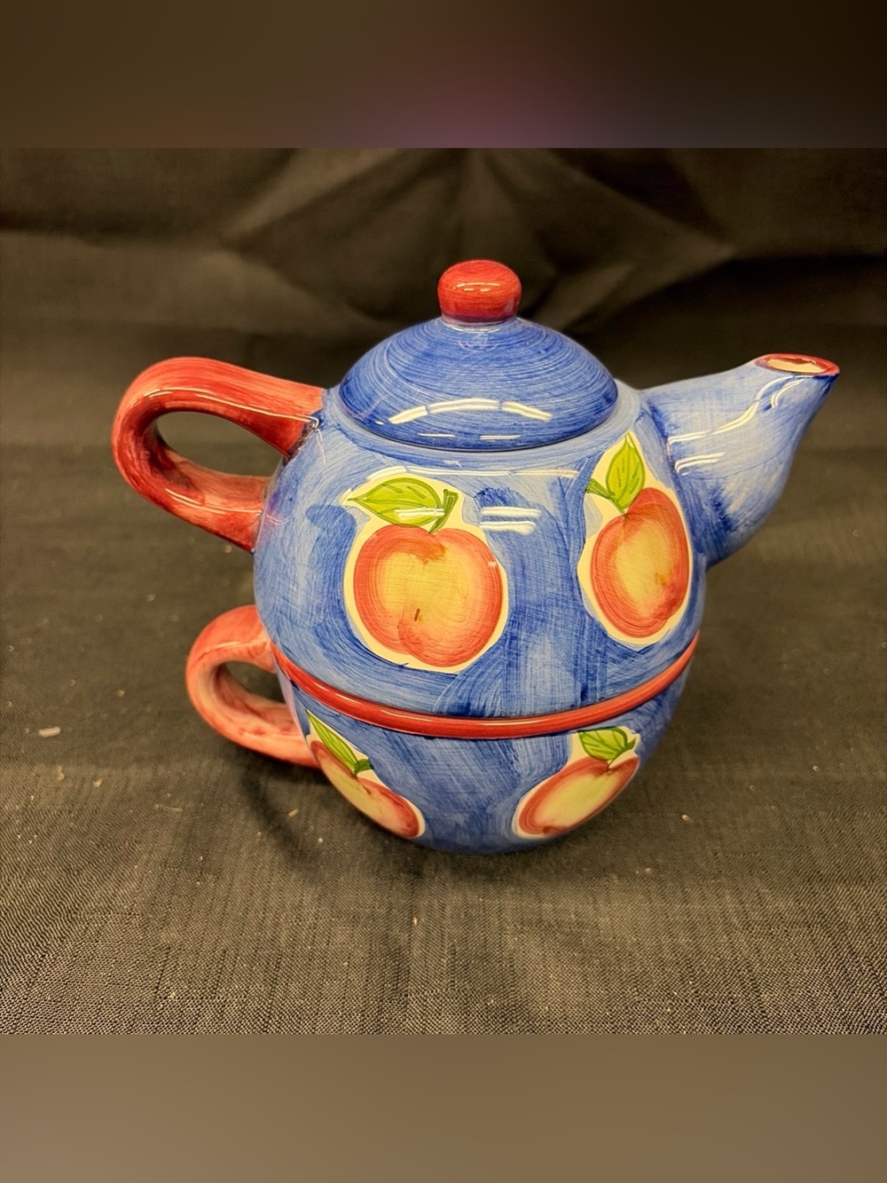 World Market Apple Pattern Ceramic Tea For One Teapot Set